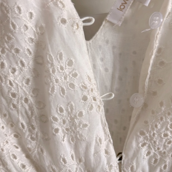 Love the Label Deep V Plunging Neck Ruffle Puff Sleeve 100% Cotton Dress S - Picture 5 of 7